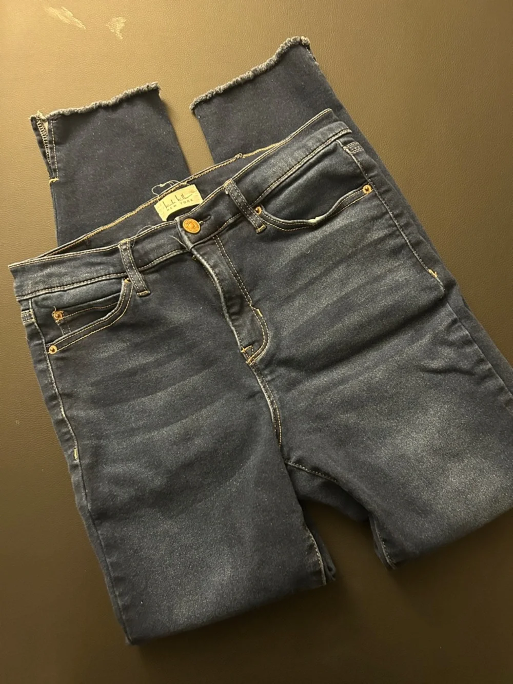 Nicole Miller Dark Indigo Stretch Denim Pants with Contrast Topstitching - Picture 1 of 7